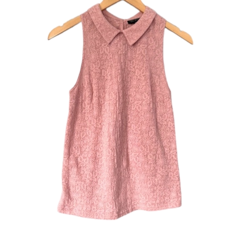 Topshop Pink Lace Peter Pan Collar Sleeveless Top - Size M